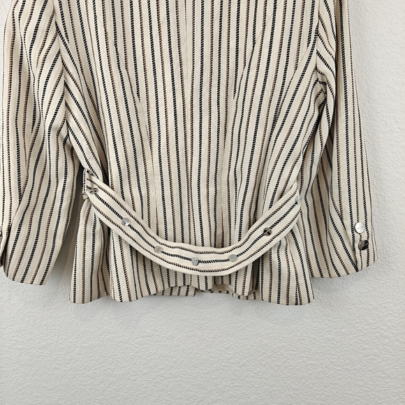 KAREN MILLEN Linen Blend Blazer Jacket Button Up Cream Striped Womens Size 8 - Picture 14 of 16